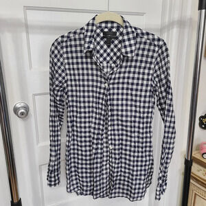J.Crew Women's Boy Gingham Button Down Long Sleeve Shirt Size 2 Cotton Neutral